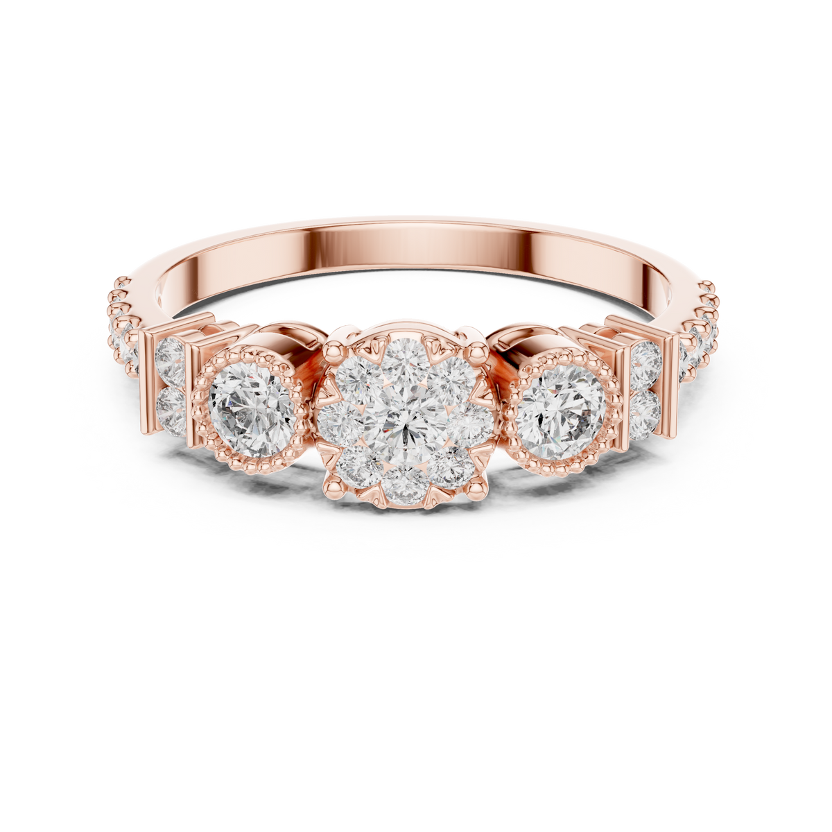 Round cut Three Stone Lab Diamond Engagement Ring - Vintage Style