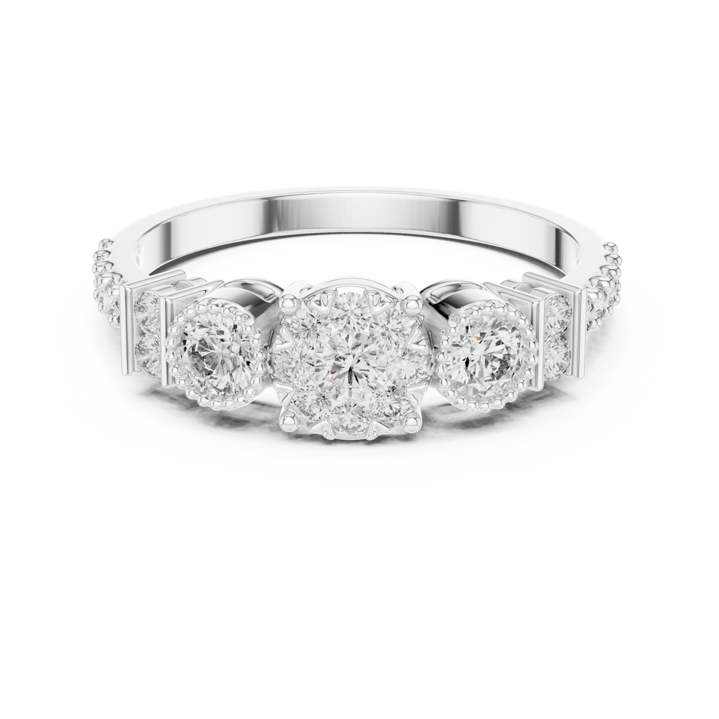 Round cut Three Stone Lab Diamond Engagement Ring - Vintage Style