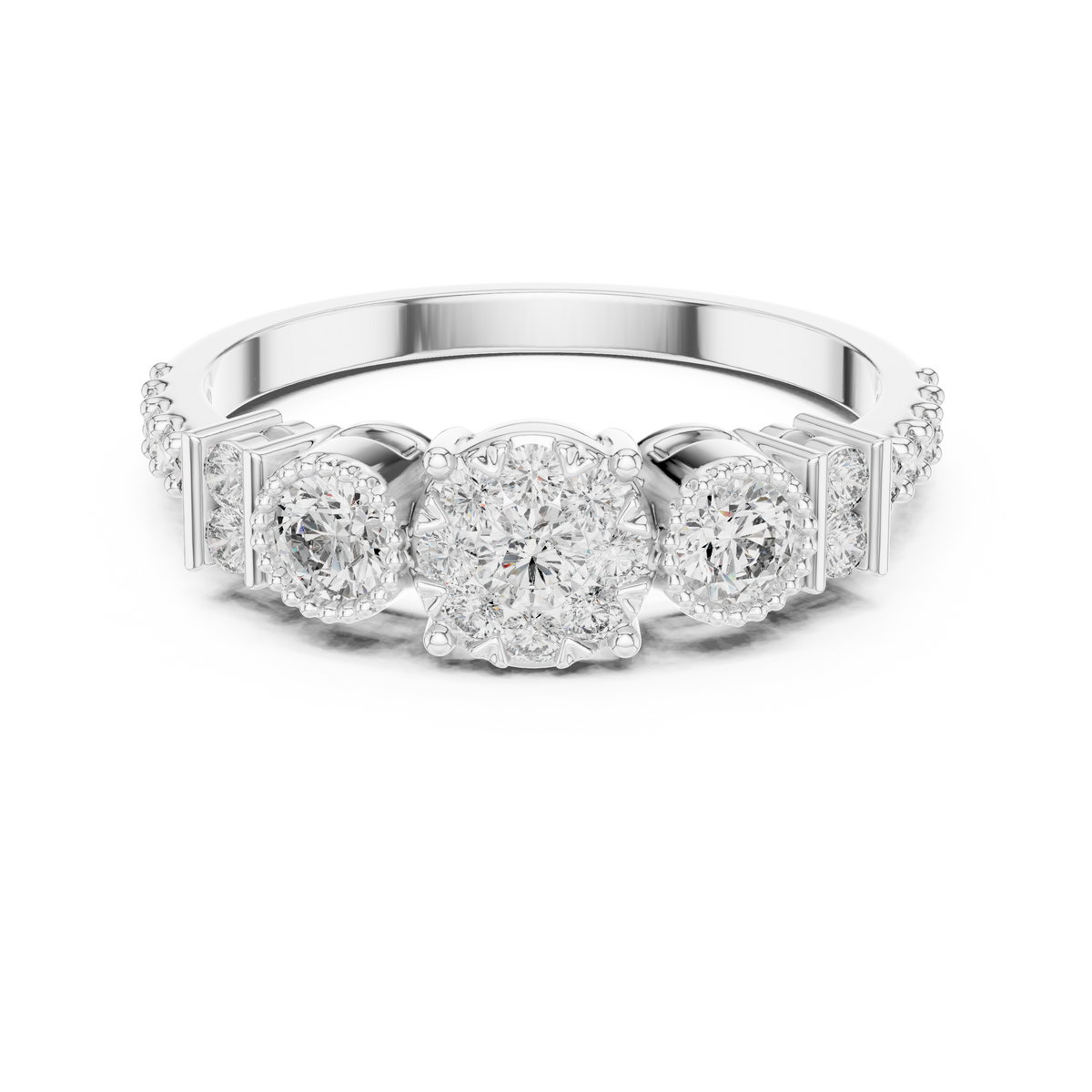 Round cut Three Stone Lab Diamond Engagement Ring - Vintage Style