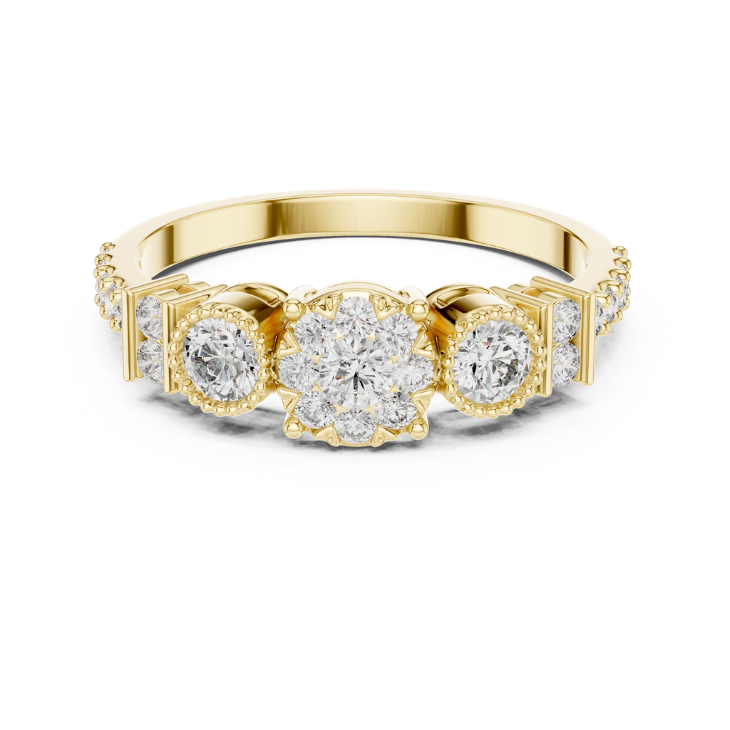 Round cut Three Stone Lab Diamond Engagement Ring - Vintage Style