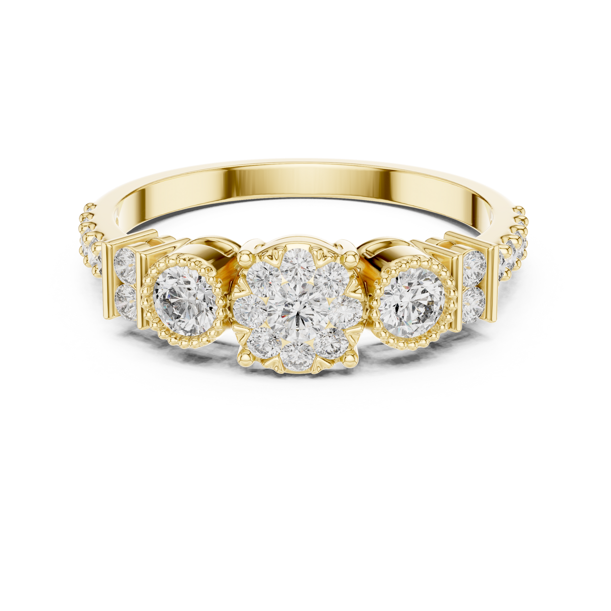 Round cut Three Stone Lab Diamond Engagement Ring - Vintage Style