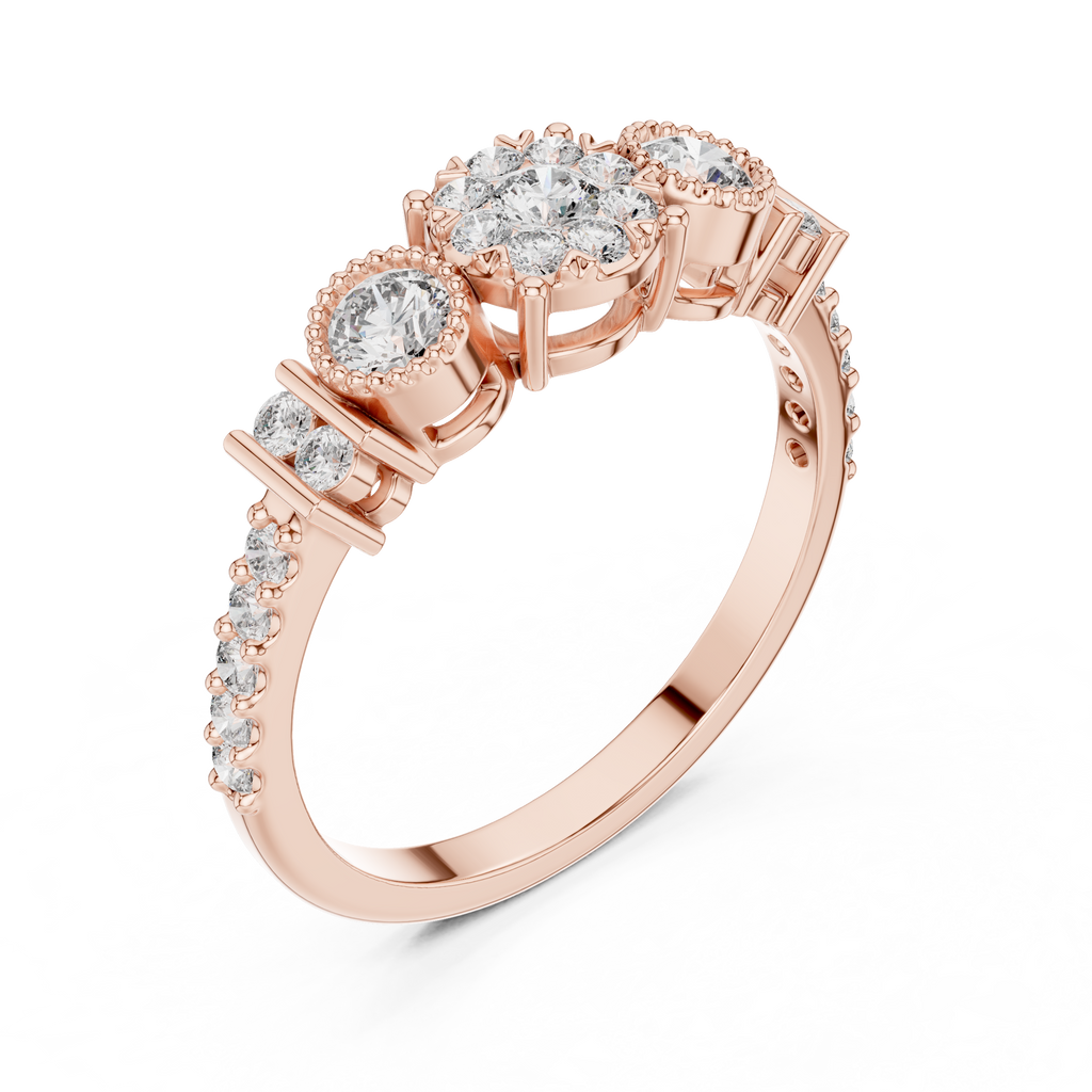 Round cut Three Stone Lab Diamond Engagement Ring - Vintage Style