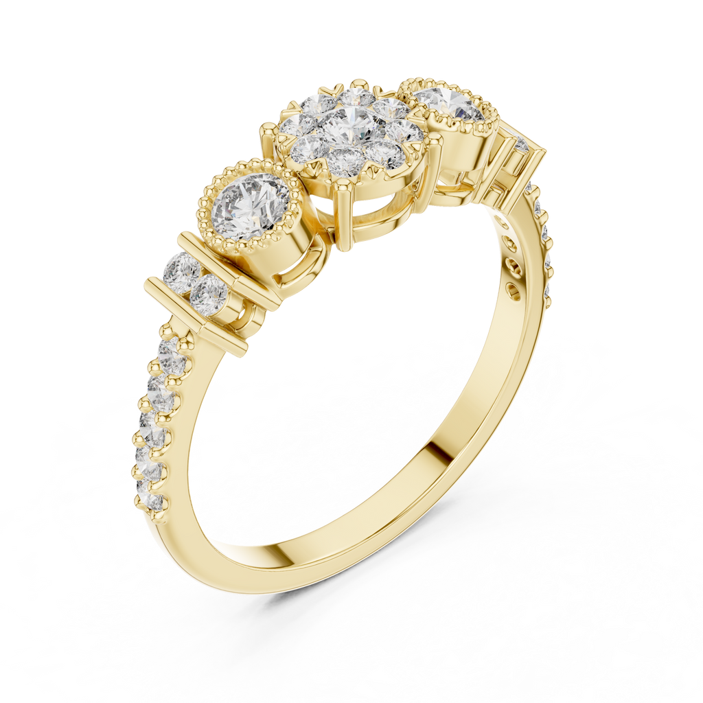 Round cut Three Stone Lab Diamond Engagement Ring - Vintage Style