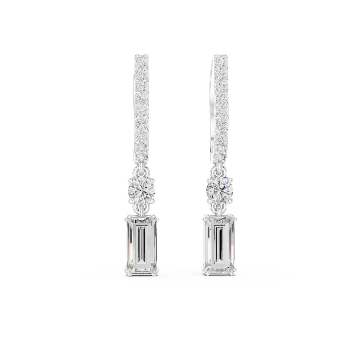 Emerald cut Diamond Dangle Drop Earrings