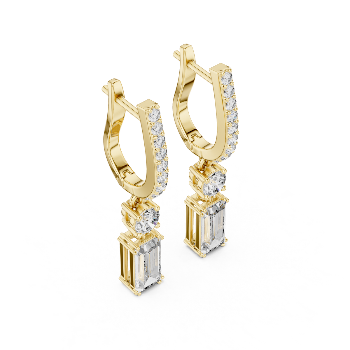 Emerald cut Diamond Dangle Drop Earrings