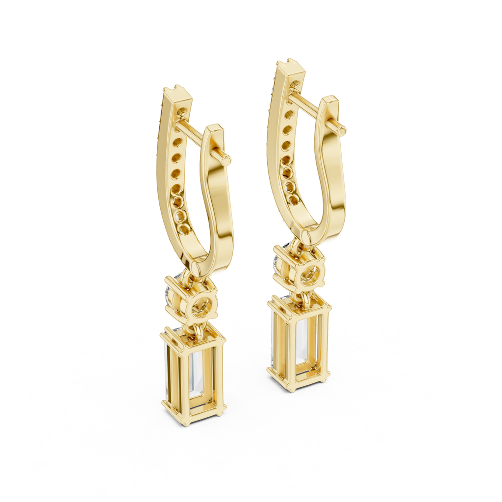 Emerald cut Diamond Dangle Drop Earrings