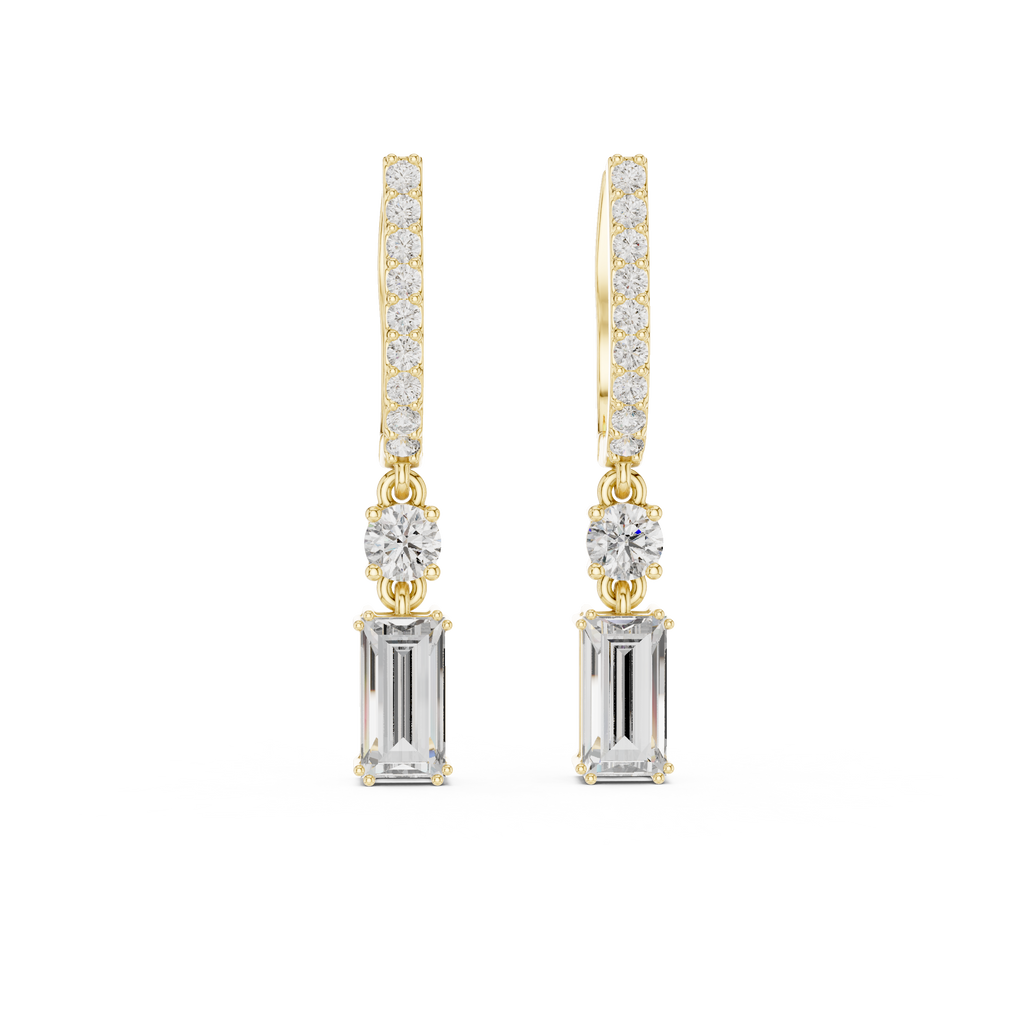 Emerald cut Diamond Dangle Drop Earrings