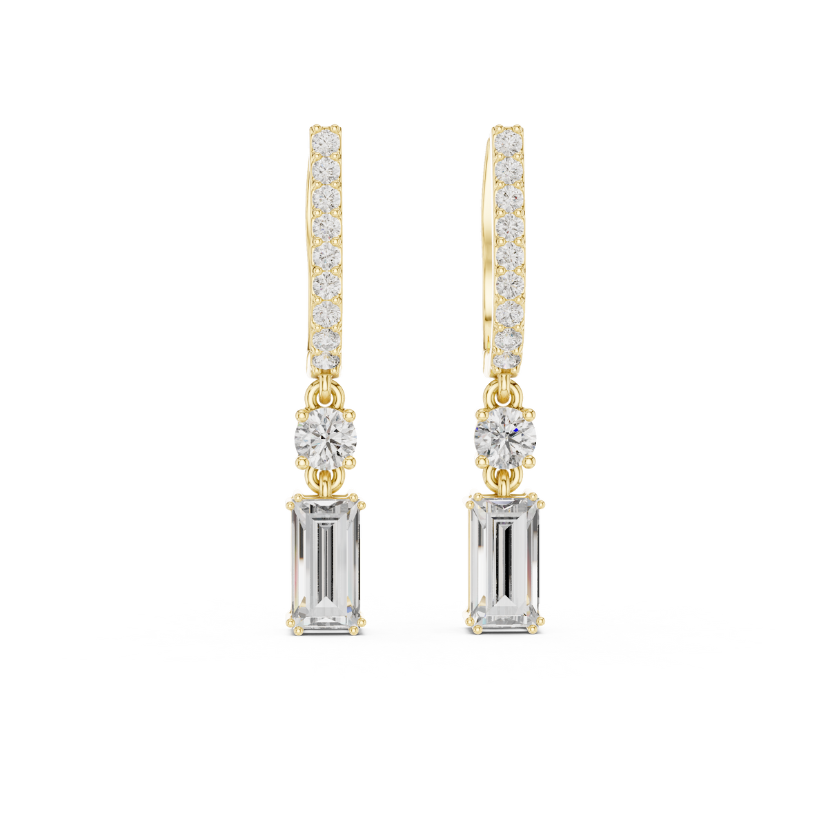 Emerald cut Diamond Dangle Drop Earrings