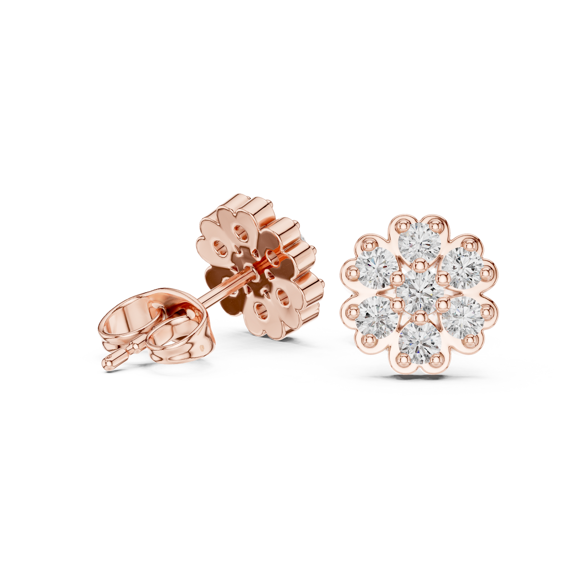 Diamond Flower Cluster Stud Earrings in Gold