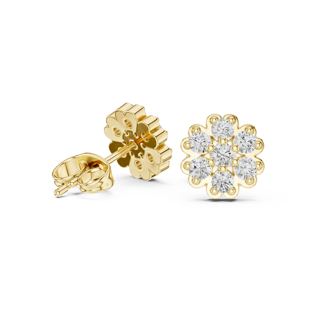 Diamond Flower Cluster Stud Earrings in Gold