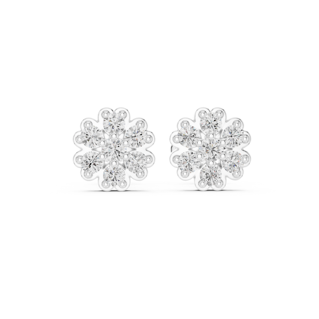Diamond Flower Cluster Stud Earrings in Gold
