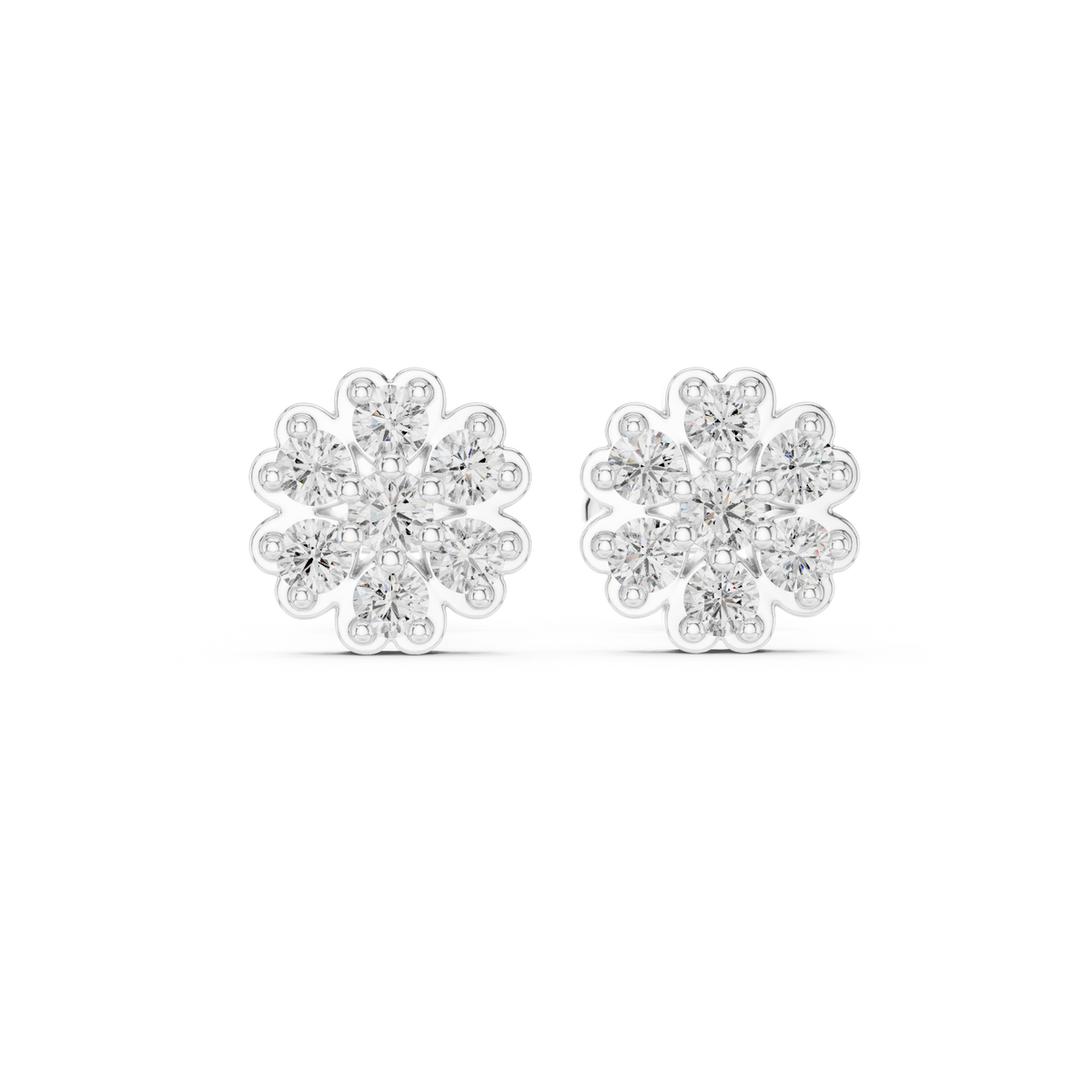 Diamond Flower Cluster Stud Earrings in Gold