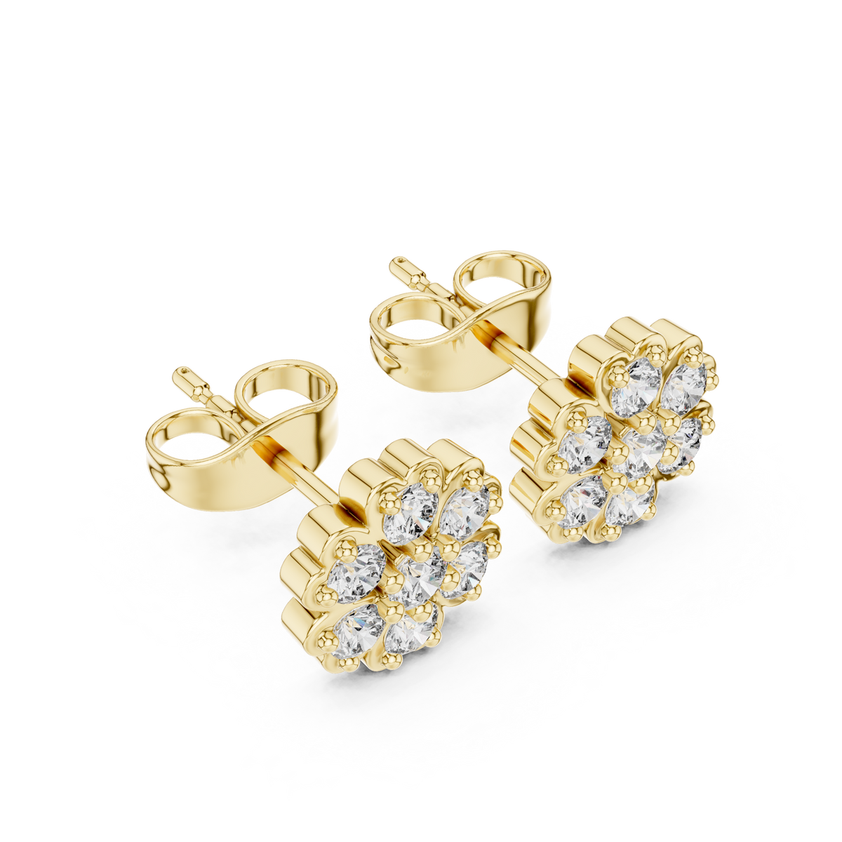 Diamond Flower Cluster Stud Earrings in Gold
