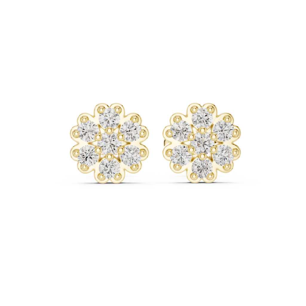 Diamond Flower Cluster Stud Earrings in Gold
