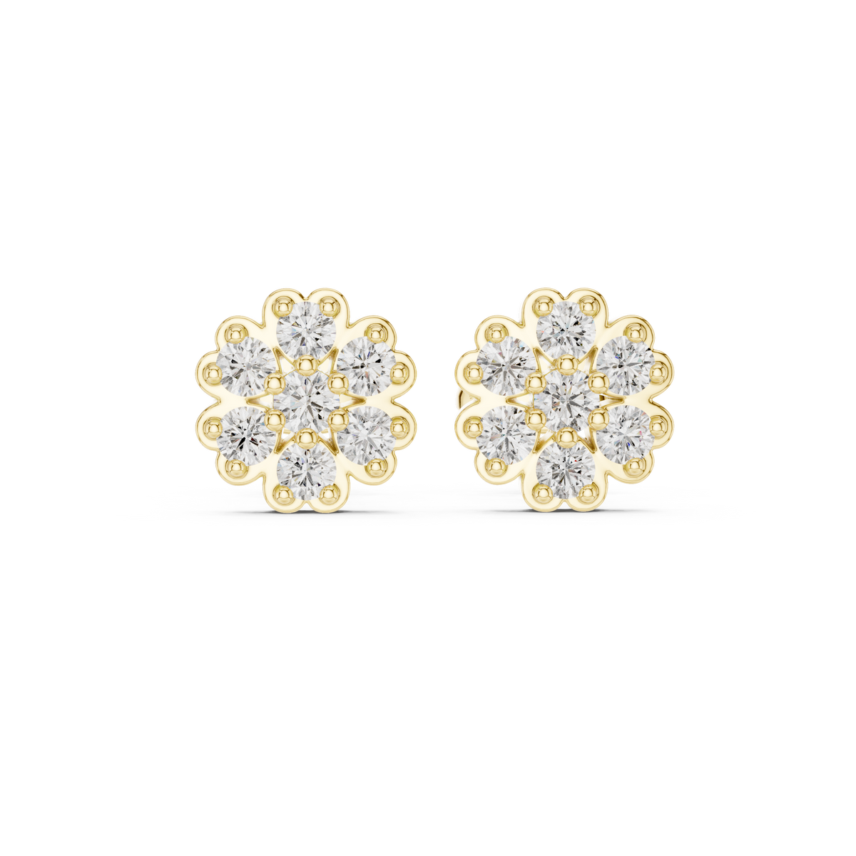 Diamond Flower Cluster Stud Earrings in Gold