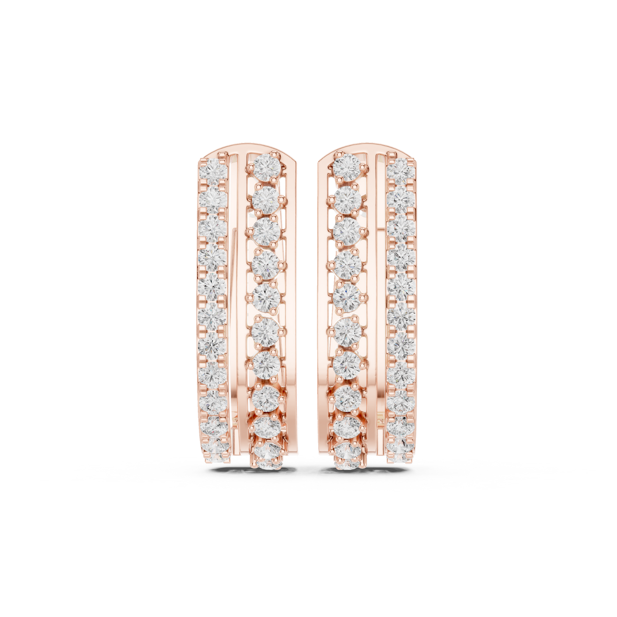 Round Diamond Wide Double Row Hoop Earrings