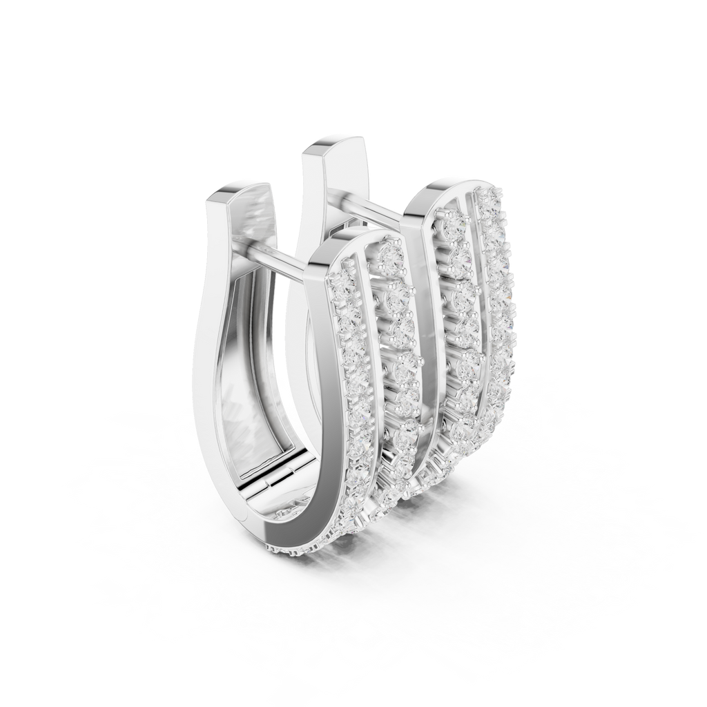 Round Diamond Wide Double Row Hoop Earrings