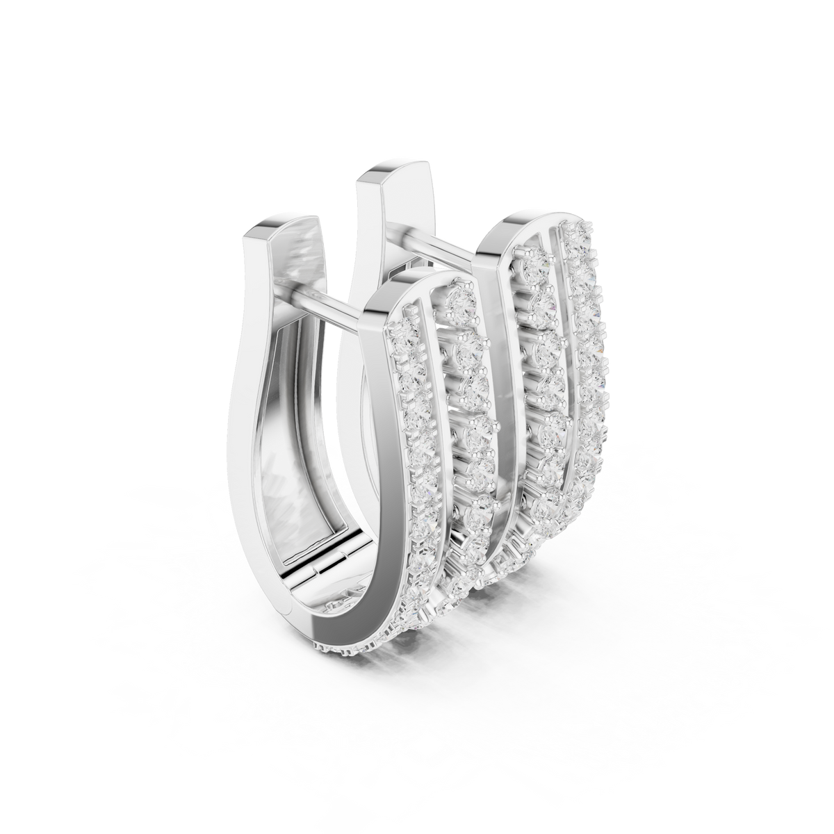 Round Diamond Wide Double Row Hoop Earrings
