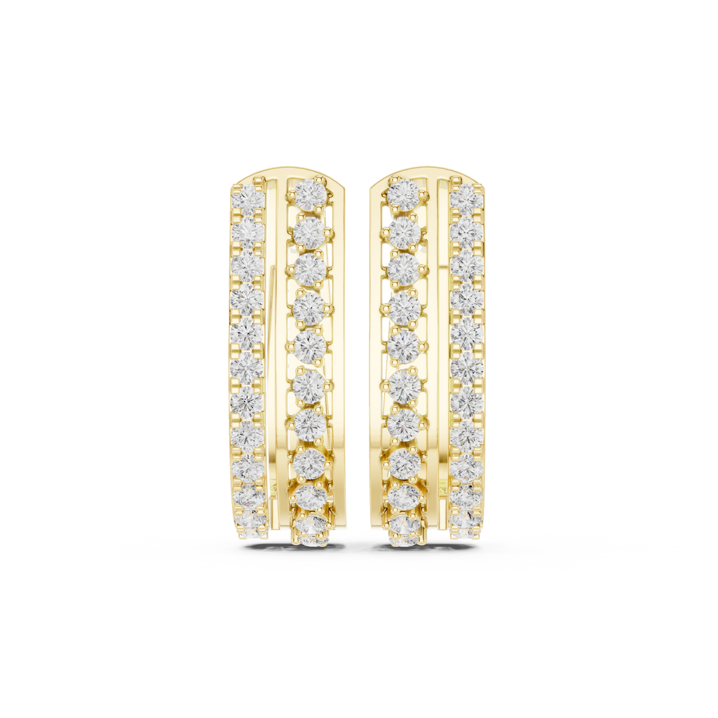 Round Diamond Wide Double Row Hoop Earrings
