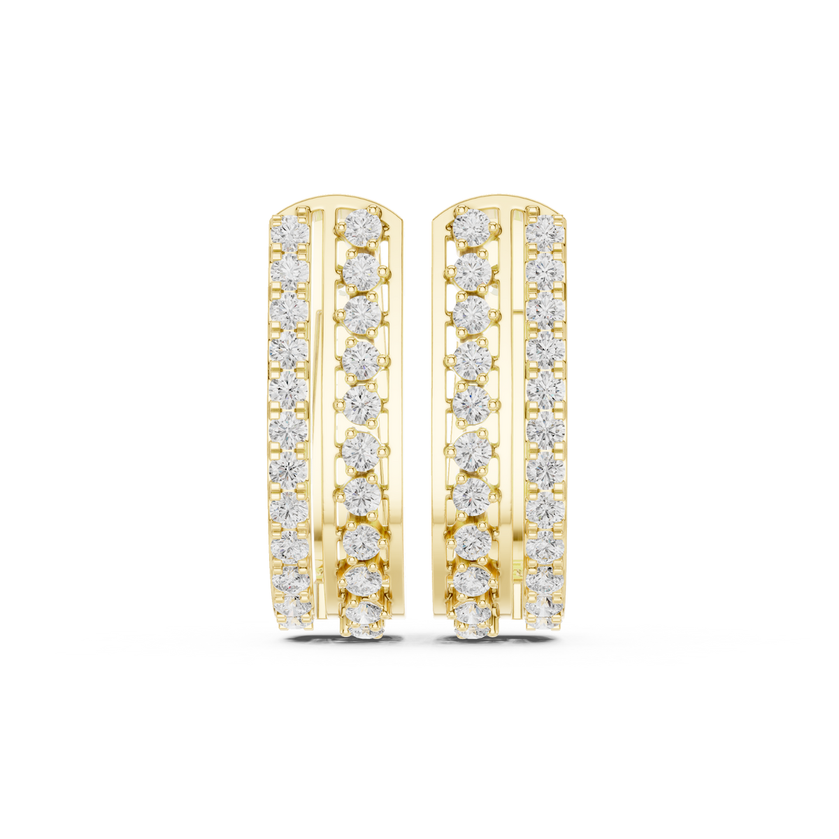 Round Diamond Wide Double Row Hoop Earrings