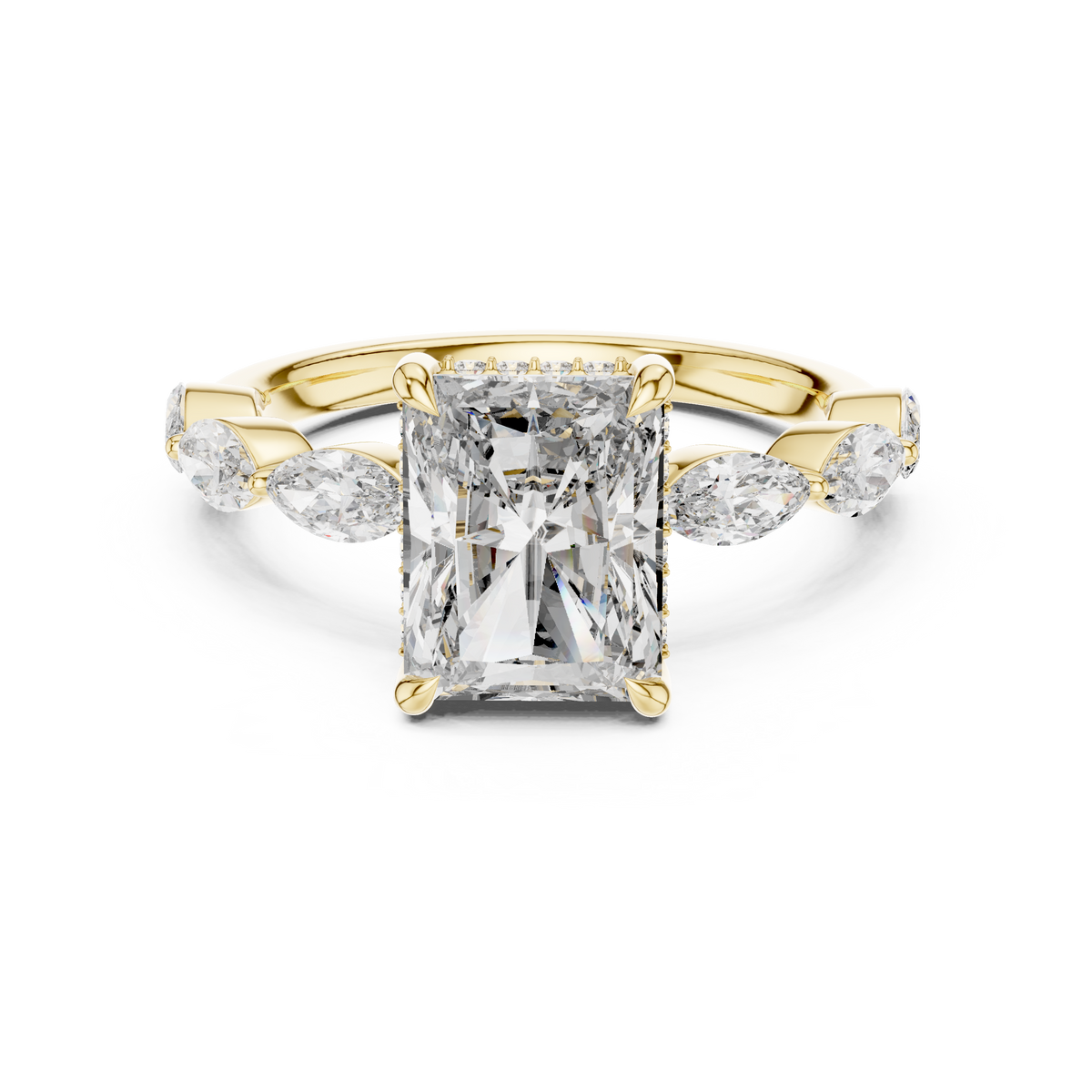 Radiant cut Diamond Hidden Halo Ring