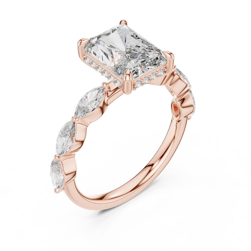 Radiant cut Diamond Hidden Halo Ring