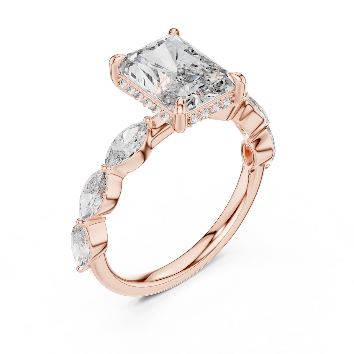 Radiant cut Diamond Hidden Halo Ring
