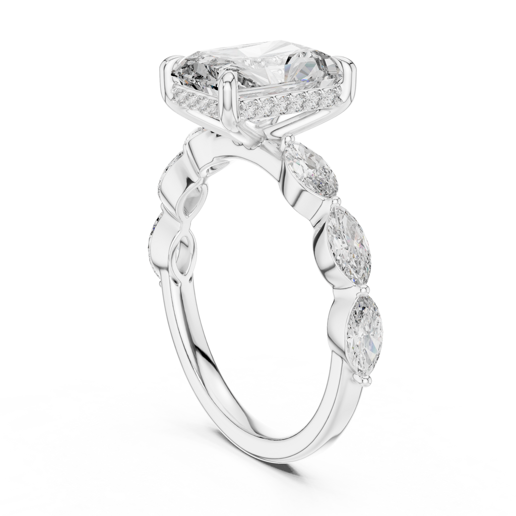 Radiant cut Diamond Hidden Halo Ring