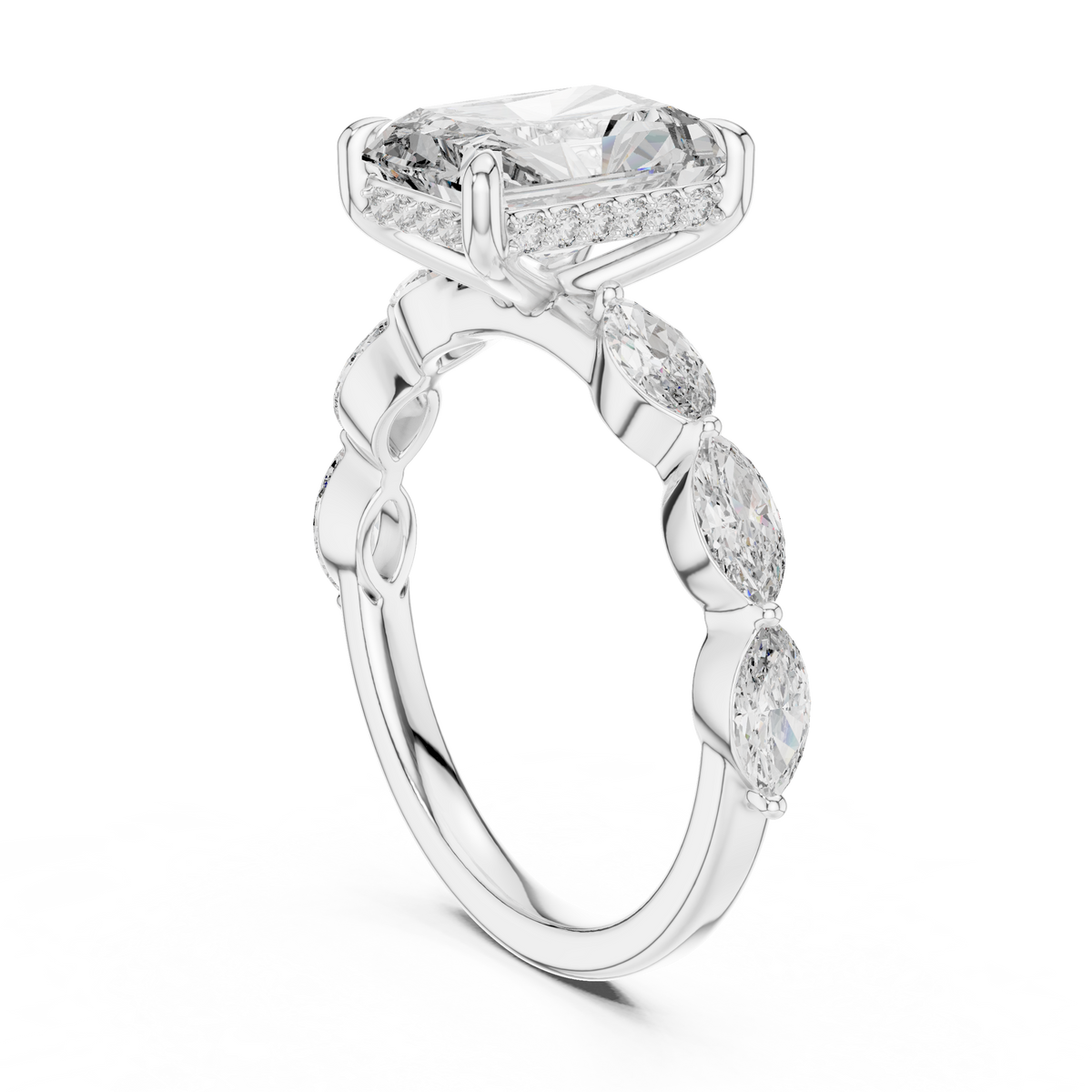 Radiant cut Diamond Hidden Halo Ring