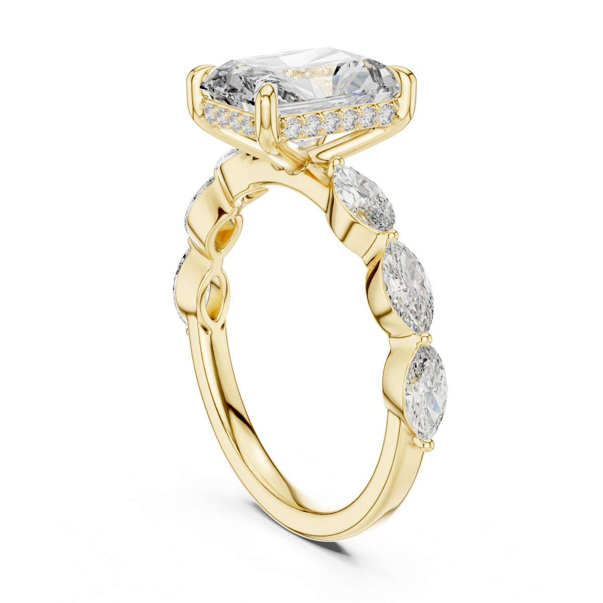 Radiant cut Diamond Hidden Halo Ring