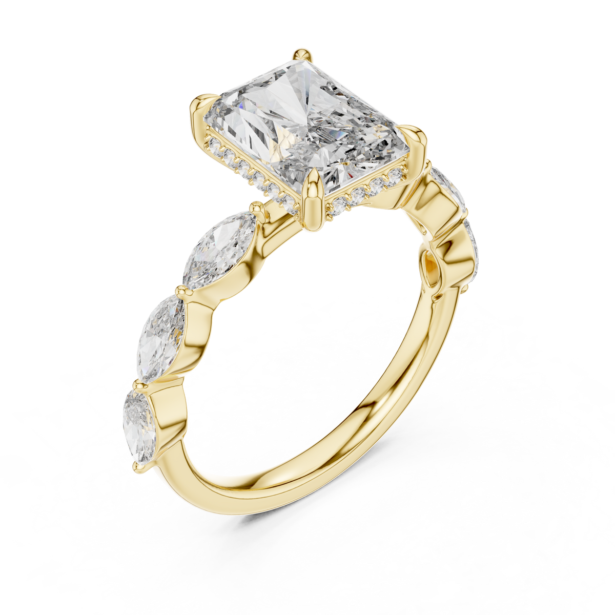 Radiant cut Diamond Hidden Halo Ring