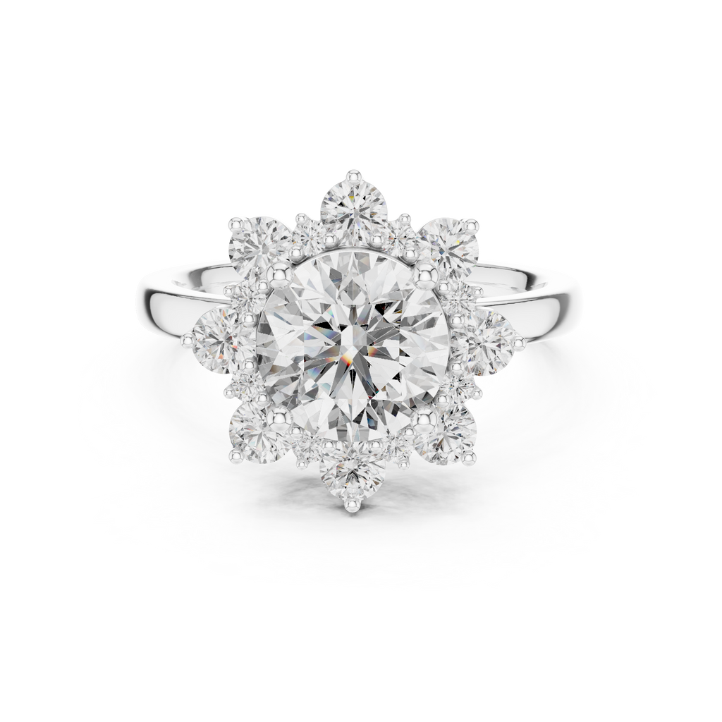 Round Lab Grown Diamond Engagement Ring in Floral Style