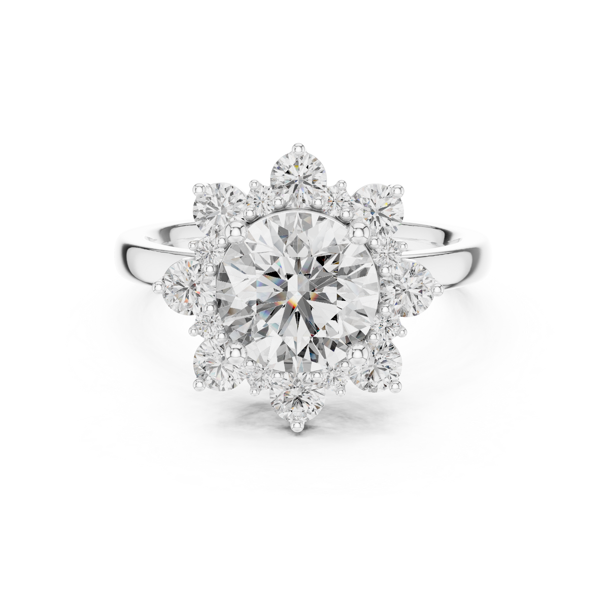 Round Lab Grown Diamond Engagement Ring in Floral Style