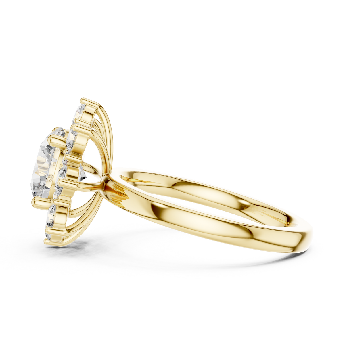 Round Lab Grown Diamond Engagement Ring in Floral Style