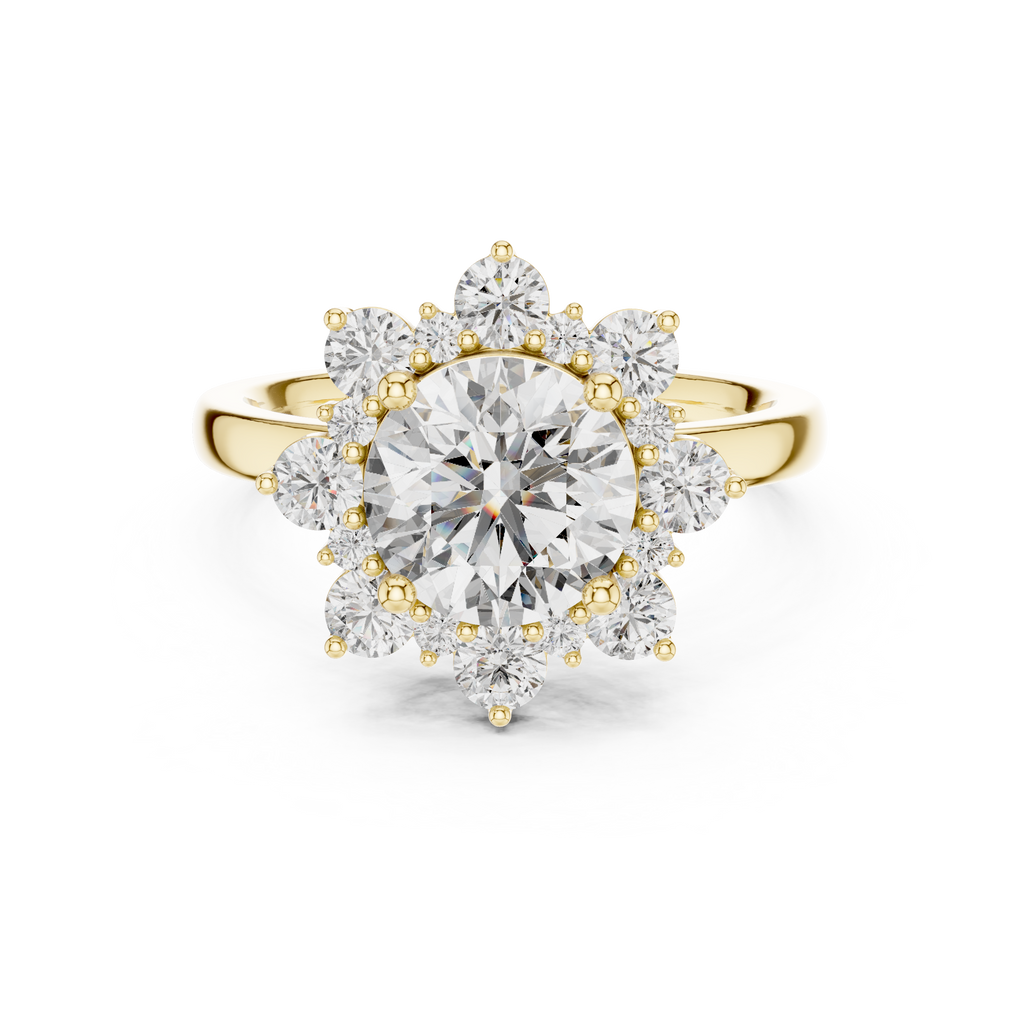 Round Lab Grown Diamond Engagement Ring in Floral Style