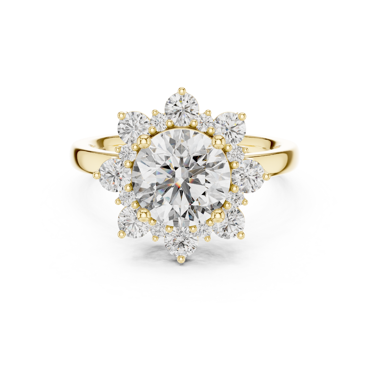 Round Lab Grown Diamond Engagement Ring in Floral Style