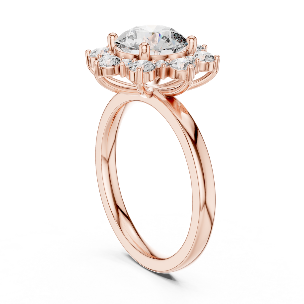 Round Lab Grown Diamond Engagement Ring in Floral Style