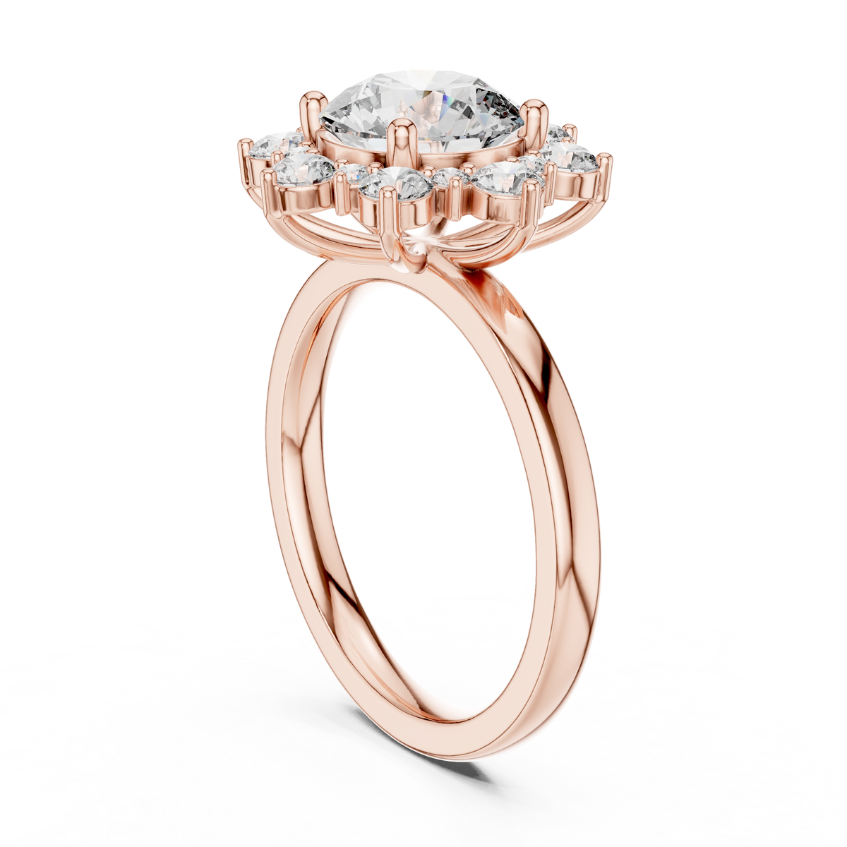 Round Lab Grown Diamond Engagement Ring in Floral Style