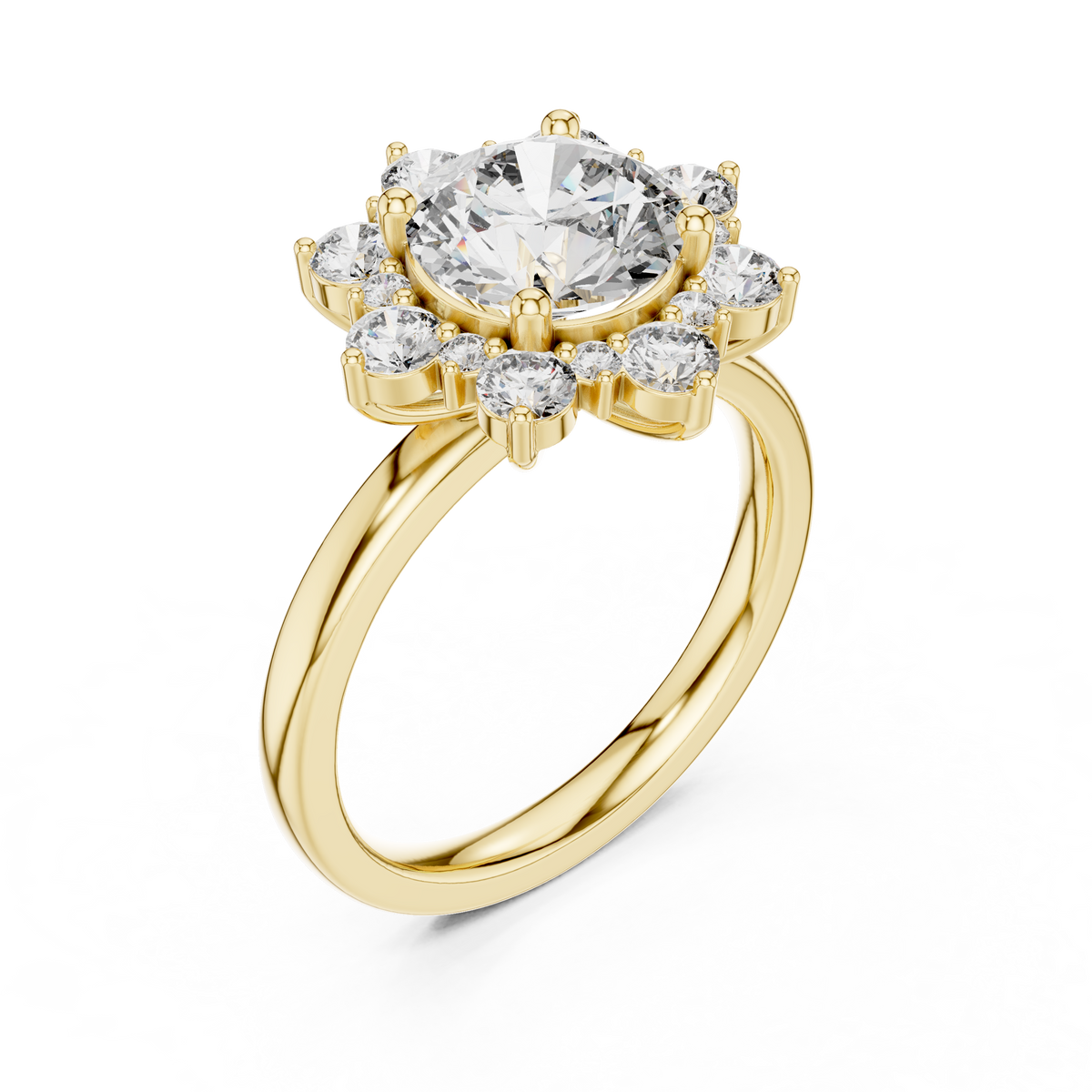 Round Lab Grown Diamond Engagement Ring in Floral Style