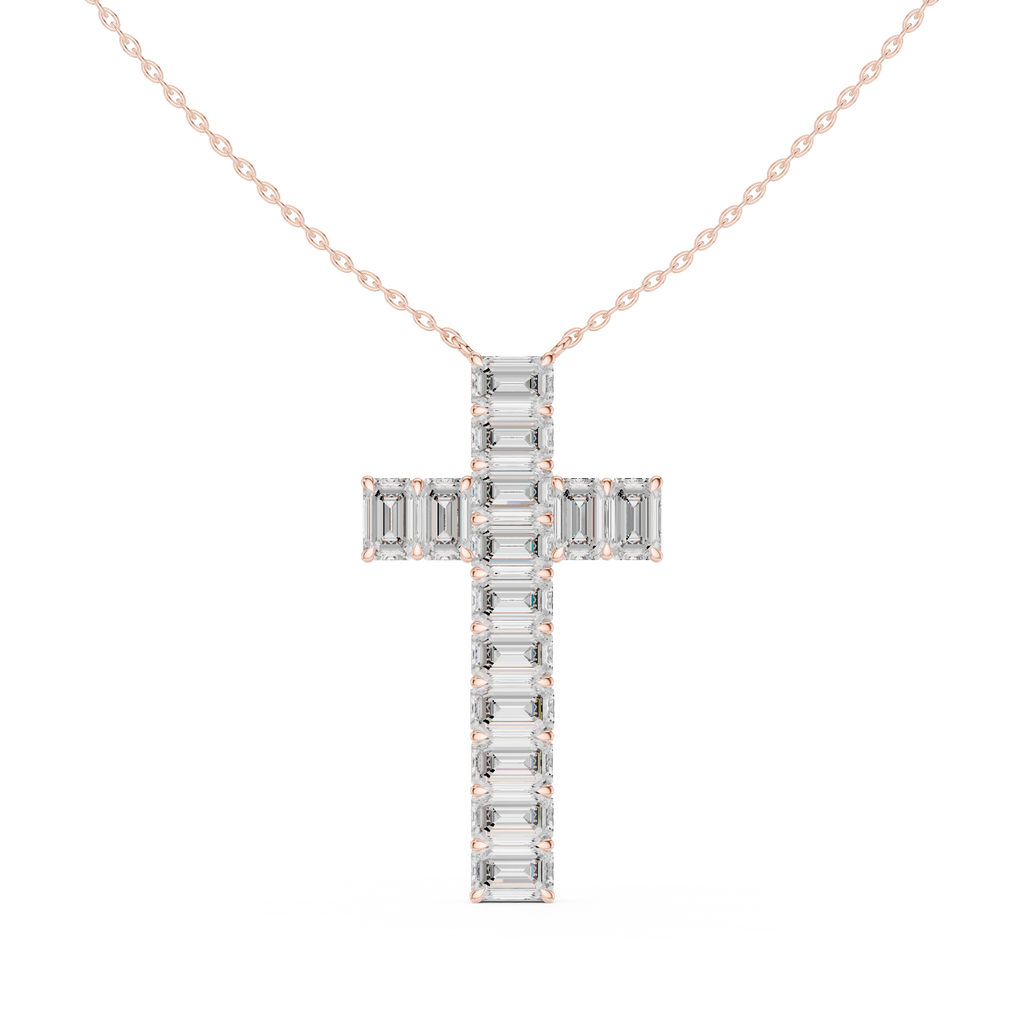 Cross Pendant Necklace - Emerald Lab Diamond Charm