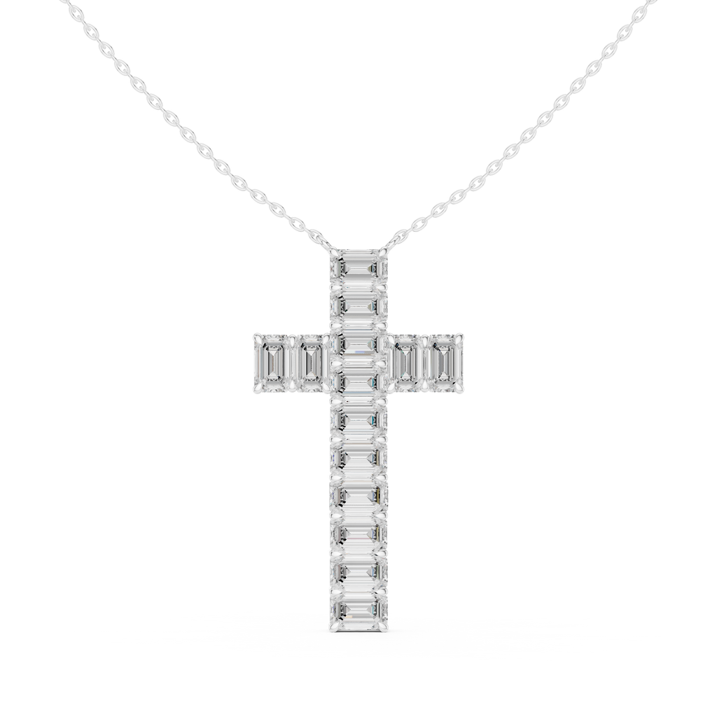 Cross Pendant Necklace - Emerald Lab Diamond Charm