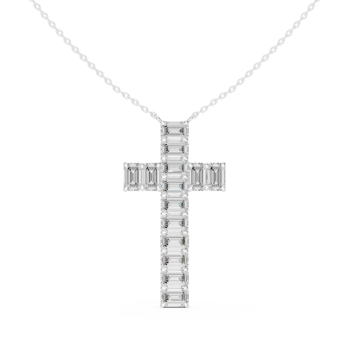 Cross Pendant Necklace - Emerald Lab Diamond Charm