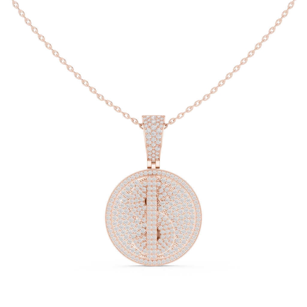 Dollar Sign Diamond Disk Pendant Necklace - Moissanite Charm