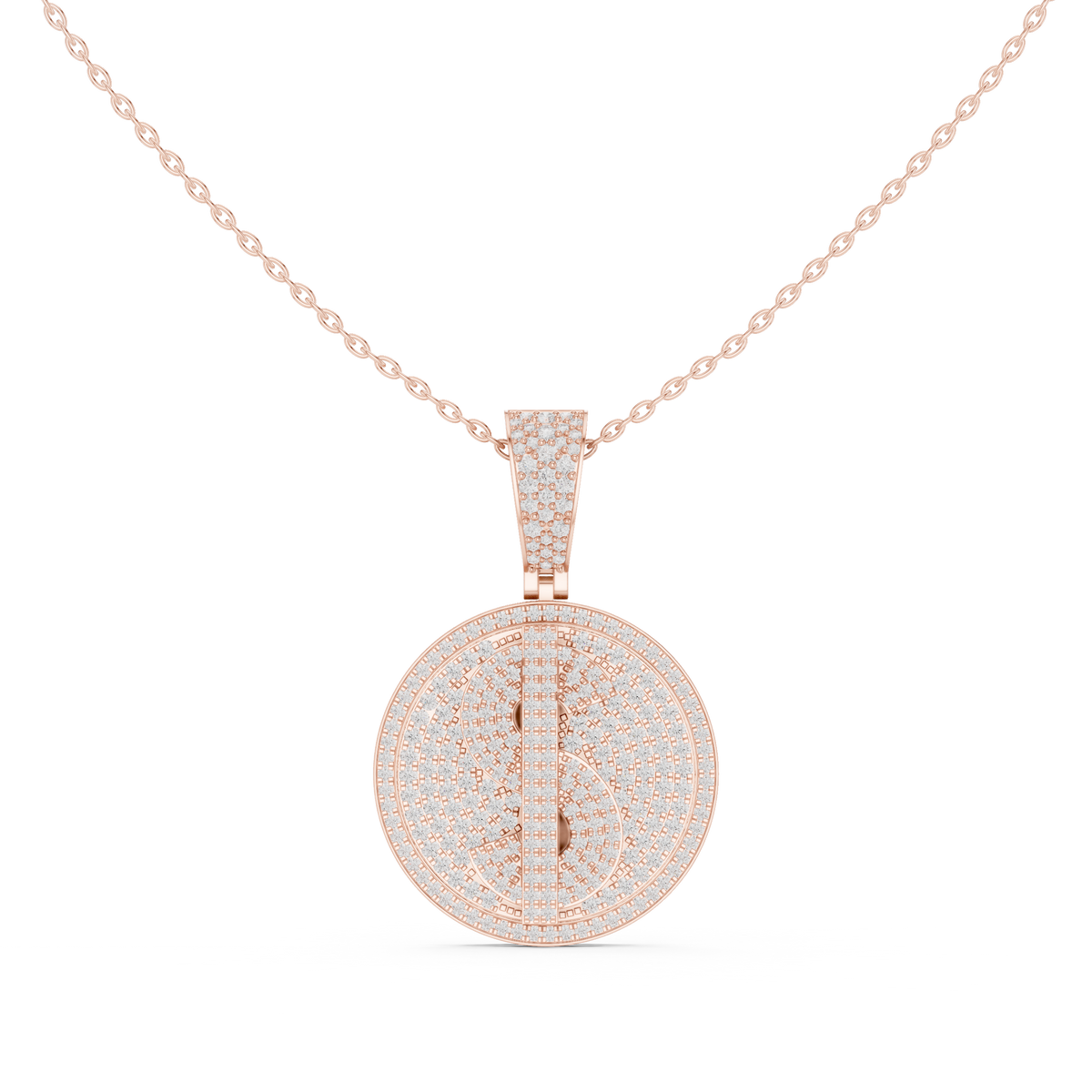 Dollar Sign Diamond Disk Pendant Necklace - Moissanite Charm