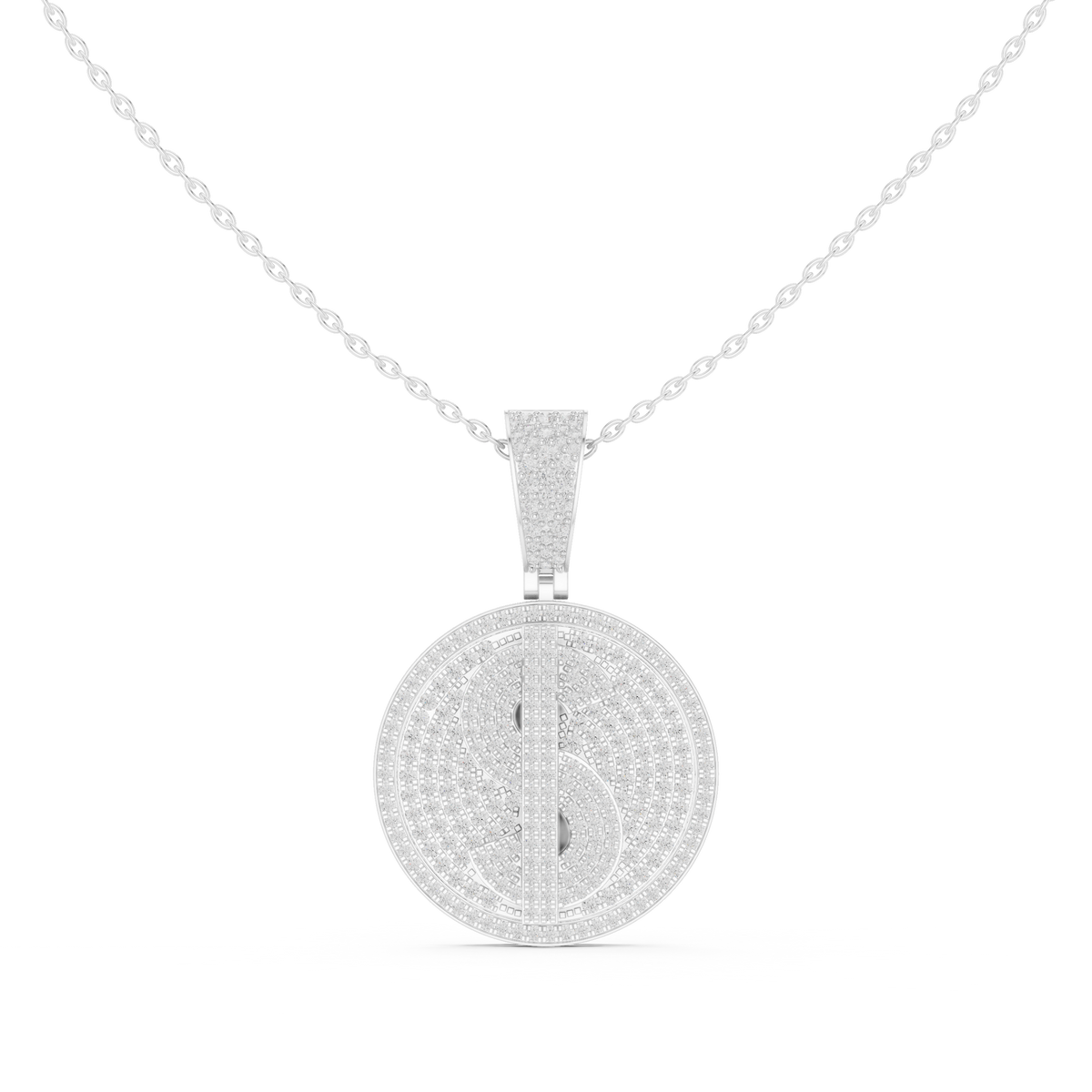 Dollar Sign Diamond Disk Pendant Necklace - Moissanite Charm