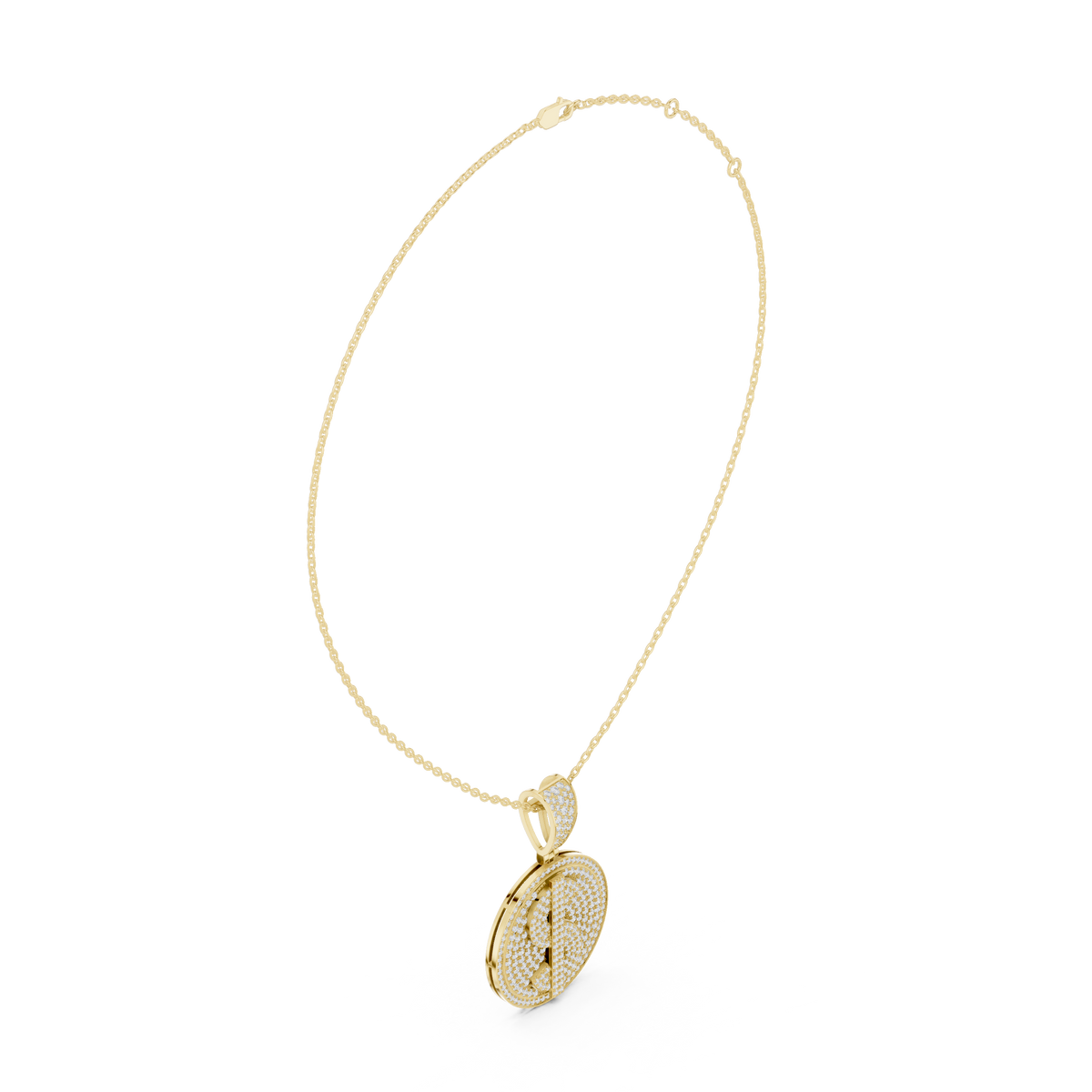 Dollar Sign Diamond Disk Pendant Necklace - Moissanite Charm