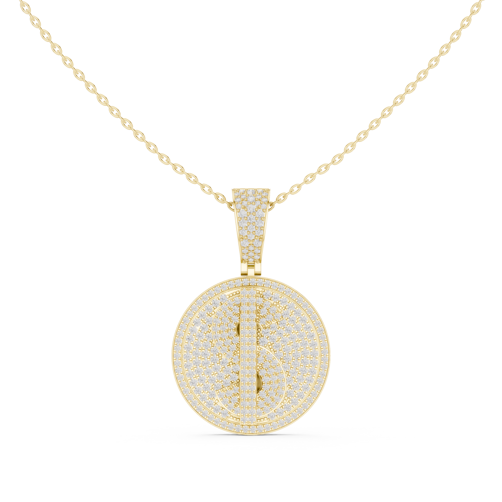 Dollar Sign Diamond Disk Pendant Necklace - Moissanite Charm