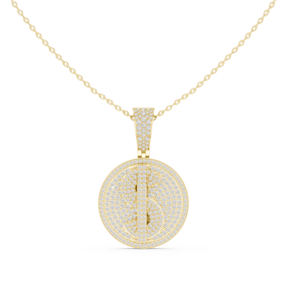 Dollar Sign Diamond Disk Pendant Necklace - Moissanite Charm