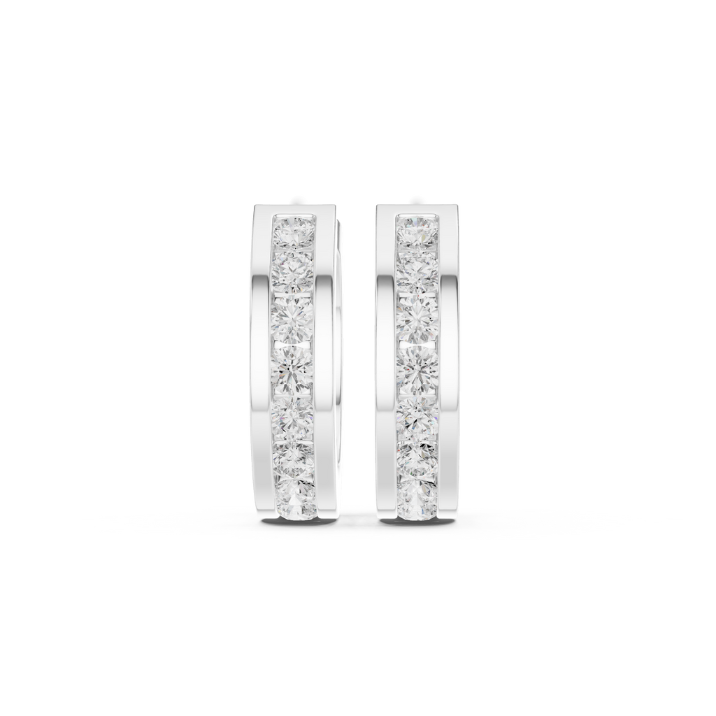 Channel Set Diamond Hoop Earrings in Yellow Gold