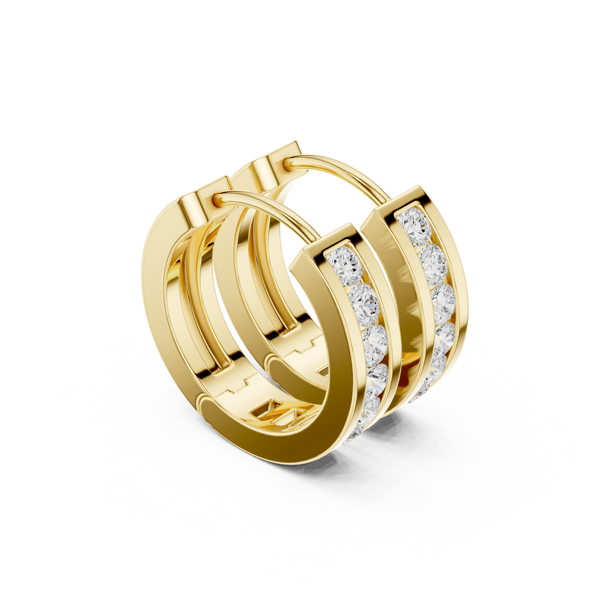 Channel Set Diamond Hoop Earrings in Yellow Gold